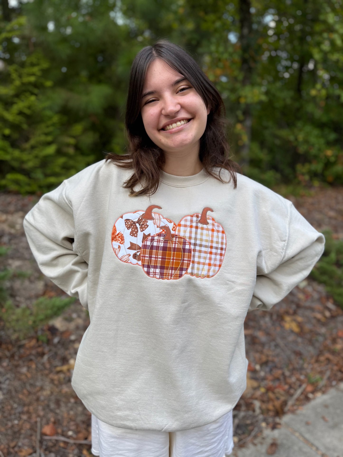 Triple Pumpkin Appliqué Embroidered Sweatshirt