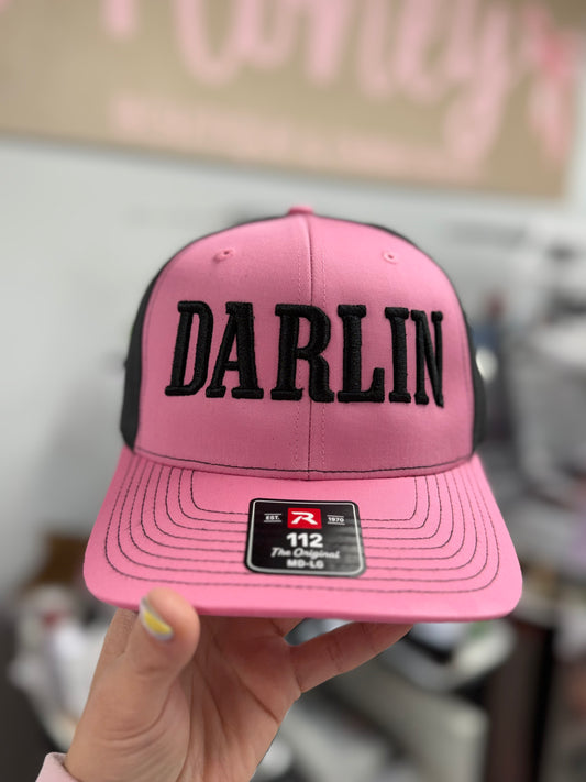 DARLIN Puff Embroidered Hat - Pink/Black