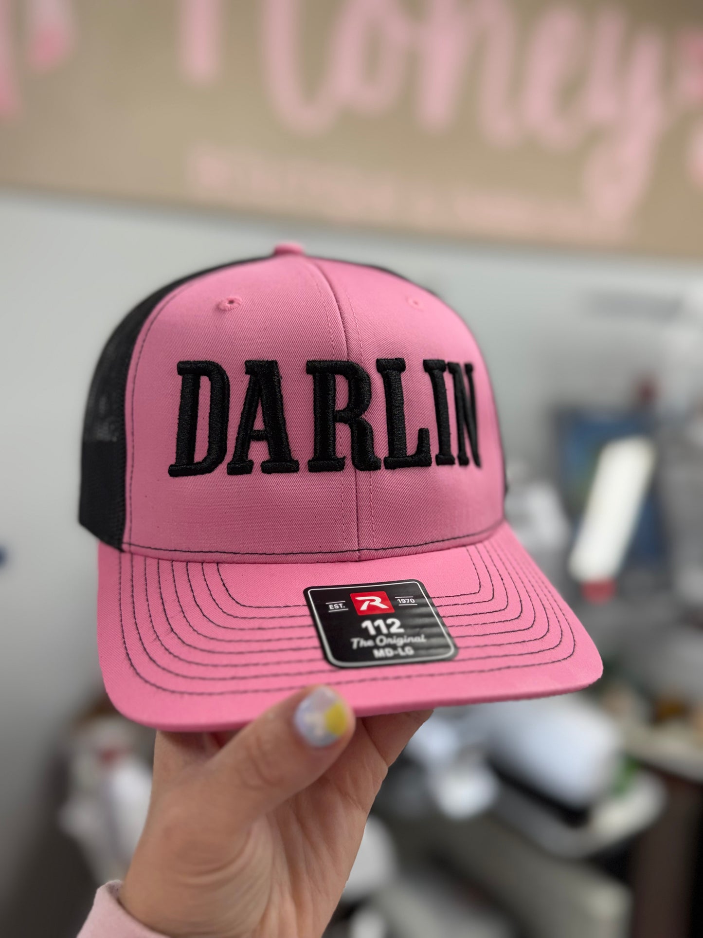 DARLIN Puff Embroidered Hat - Pink/Black