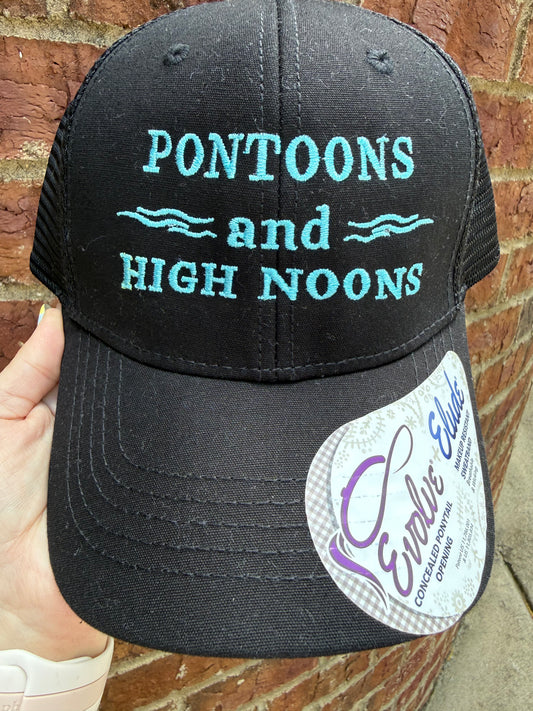 Pontoons and High Noons Embroidered Hat - Black