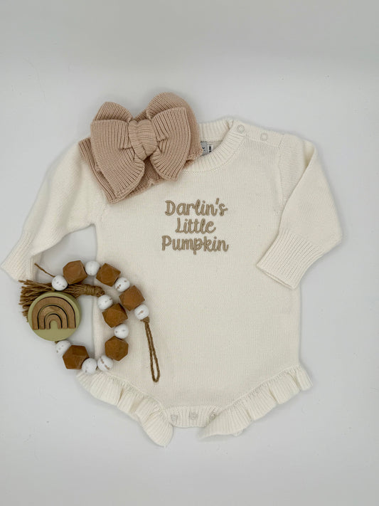 Personalized Knit Sweater Ruffle Romper