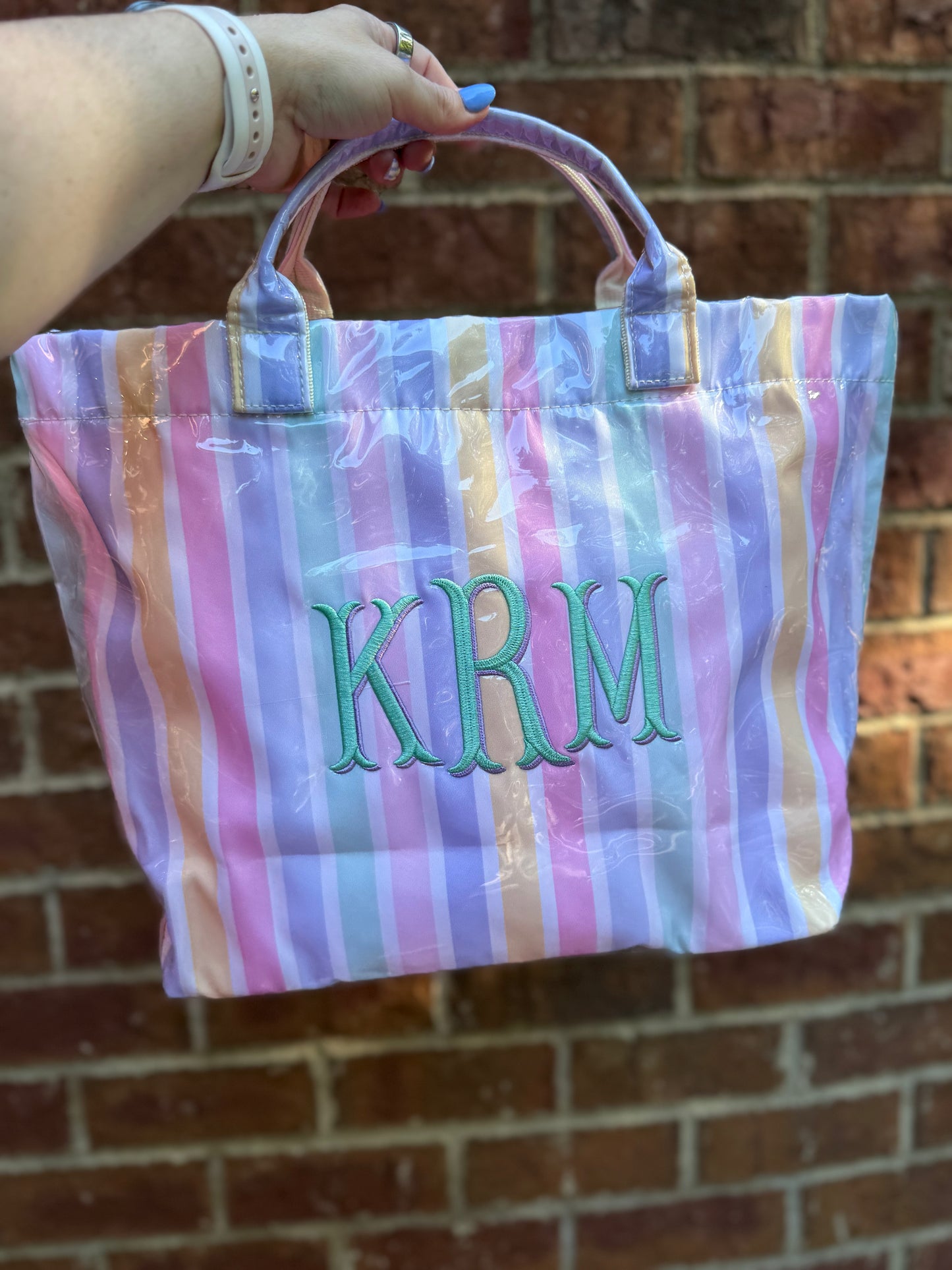 Wipeable Clear PVC Striped Tote Bags